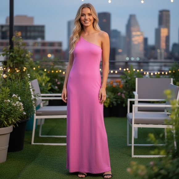 NEW Susana Monaco Pink One Shoulder Maxi Dress - Picture 1 of 6